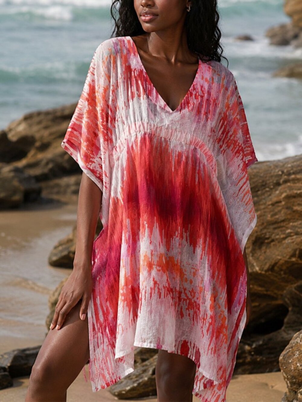 Alexis Pink Red Ikat Cover Up Kaftan Dress Size S